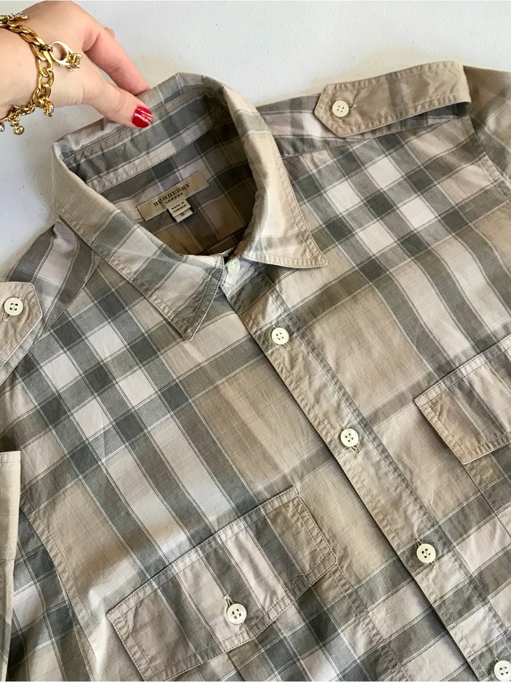 Burberry Slim Fit Dress Shirt Men’s S Authentic Luxury Button Up Check Like New